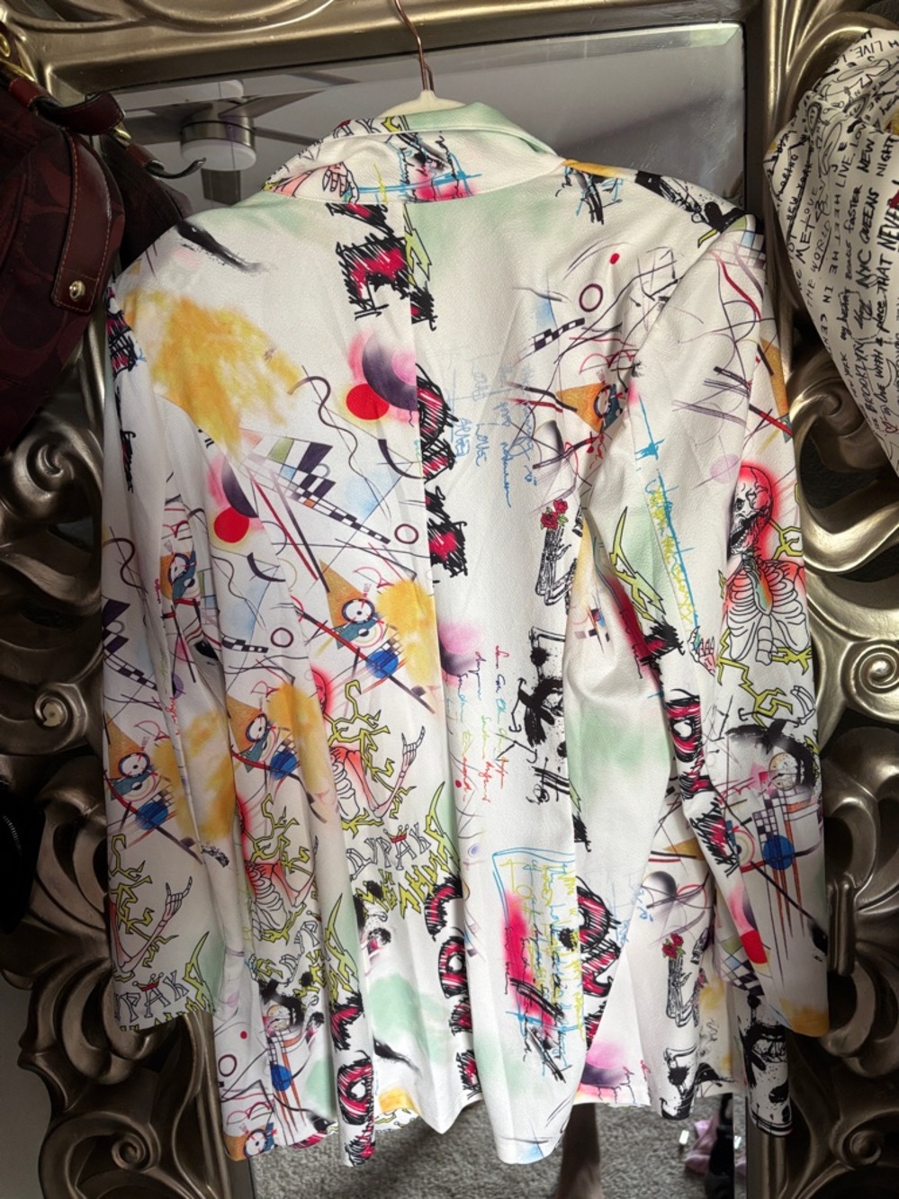 White Multi-Color Graphic Blazer Jacket - Picture 6 of 7